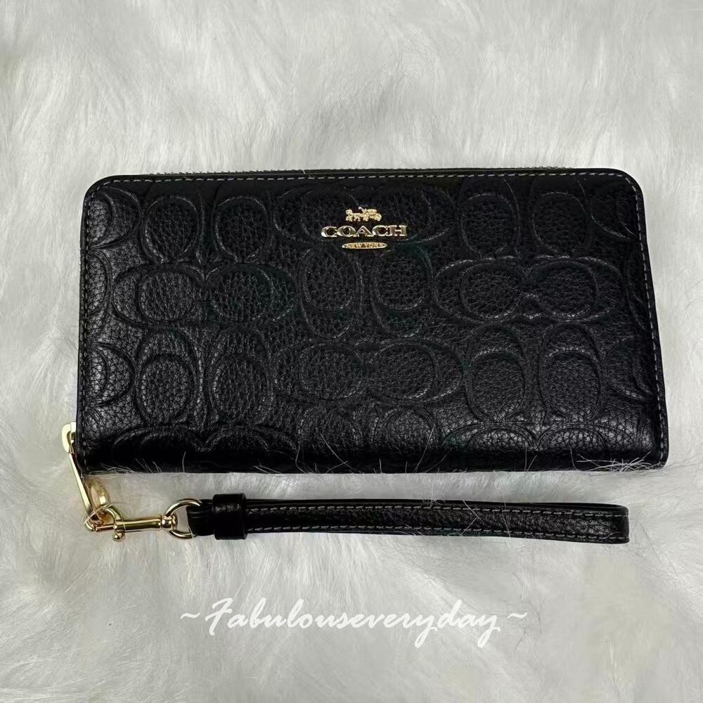 Coach Long Zip Around Wallet In Signature Leather Gold/Black CEW21 NWT